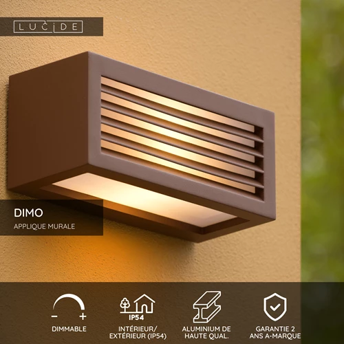 Lucide DIMO - Applique murale Intérieur/Extérieur - 1xE27 - IP54 - Rouille - USP